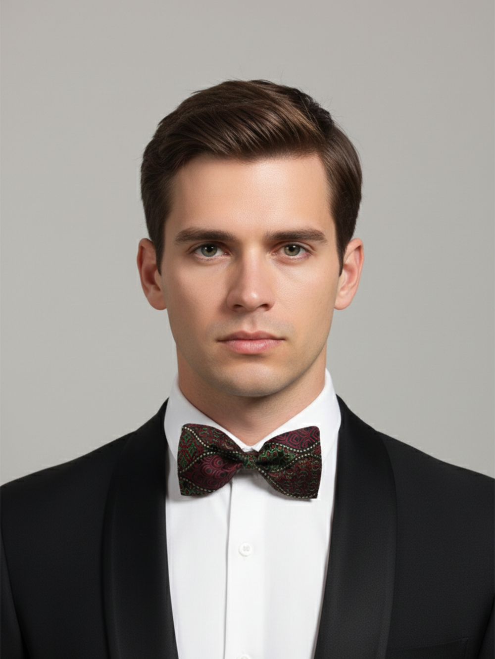 The Midnight Vineyard: Burgundy & Black Embroidered Bow Tie