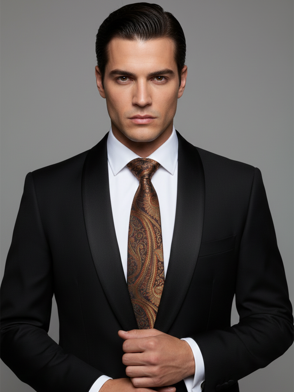 Classic Brown Paisley Necktie with Elegant Woven Detailing