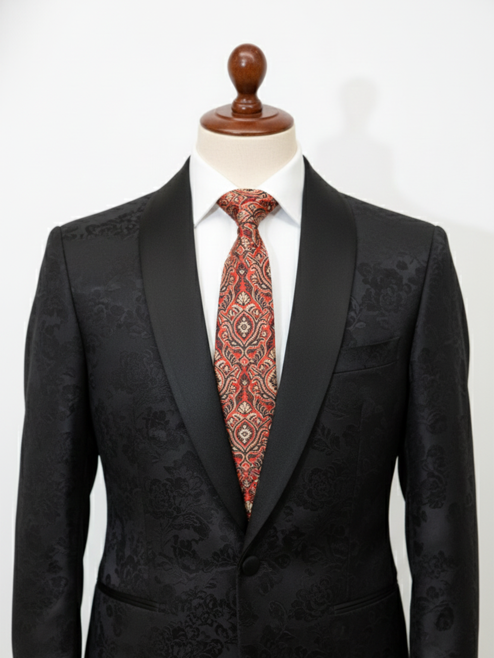 Luxury Red Necktie with Black & Golden Woven Work