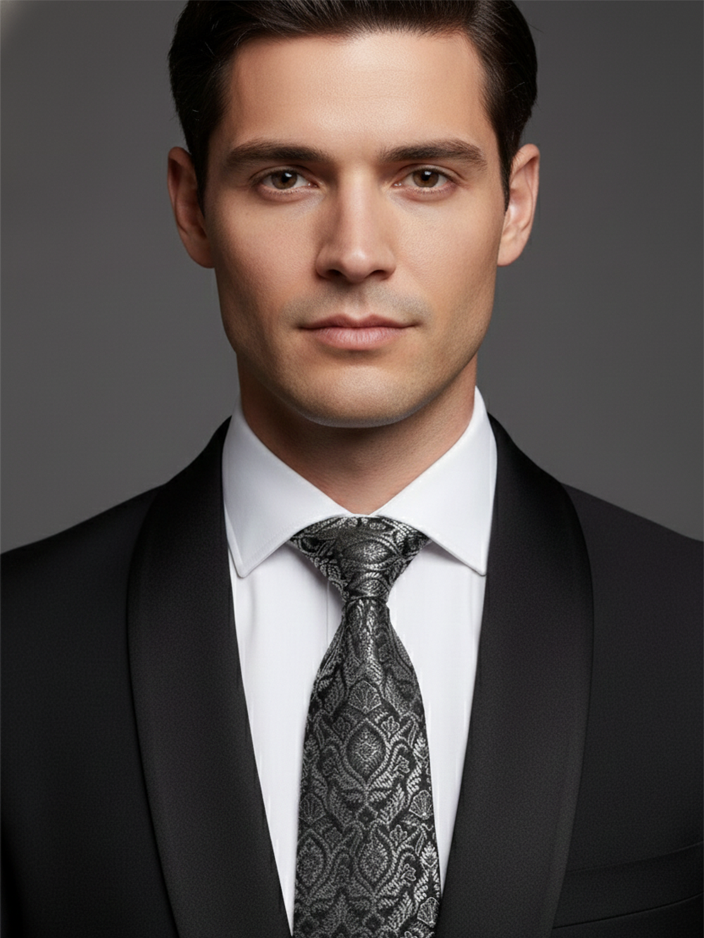 Classic Black Tie with White Print – Modern Elegance