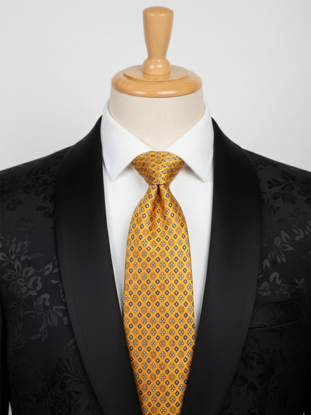 Premium Golden Silk Tie with Classic Geometric Pattern