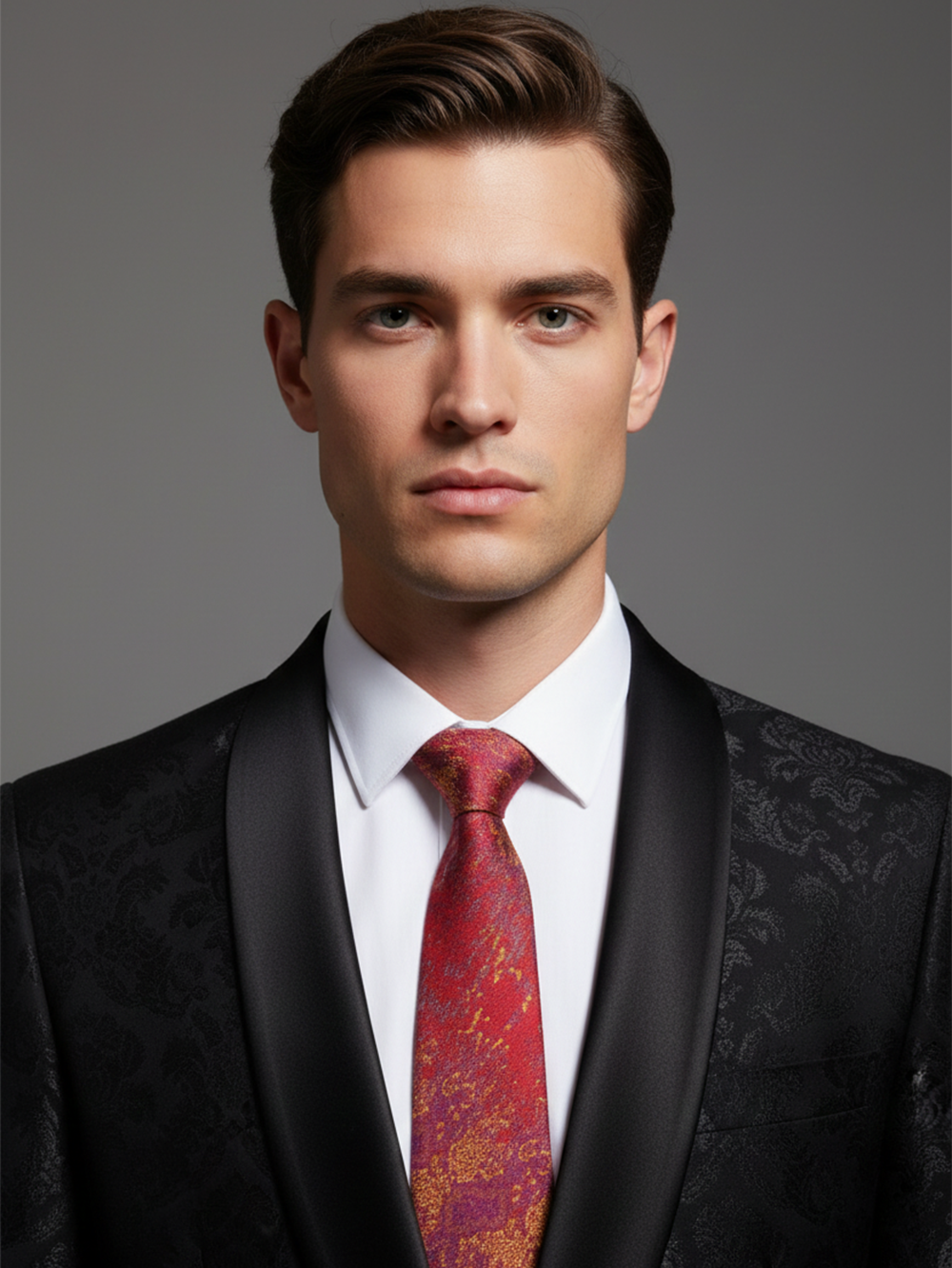 Red Art Silk Tie with Blue & Golden Patch Work