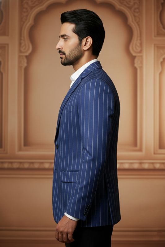 Men's Premium Blue Pinstripe Jacquard Blazer
