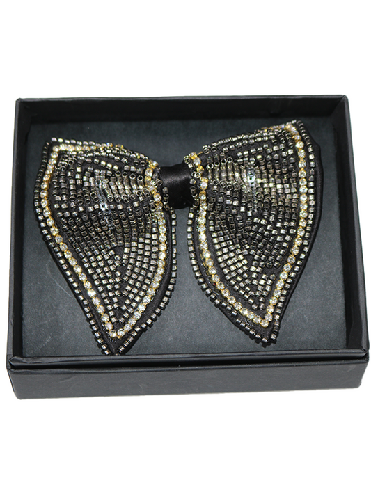 Elite Hand-Beaded Silver Butterfly Statement Bow Tie