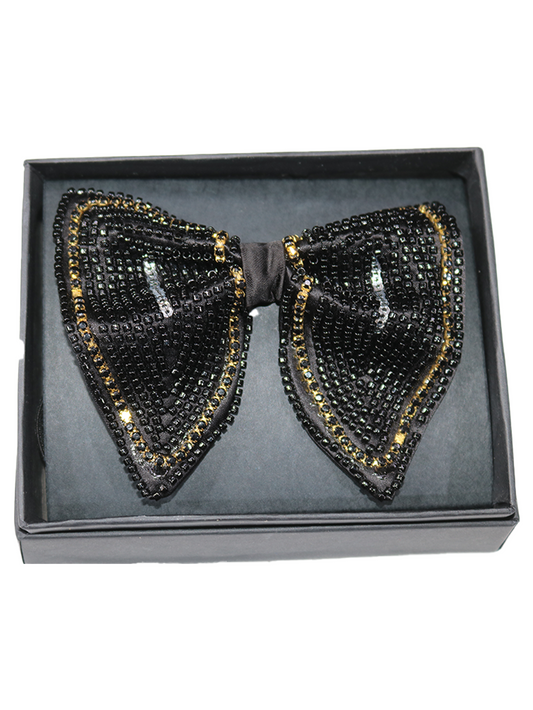 Hand-Embroidered Midnight Black Butterfly Bow Tie