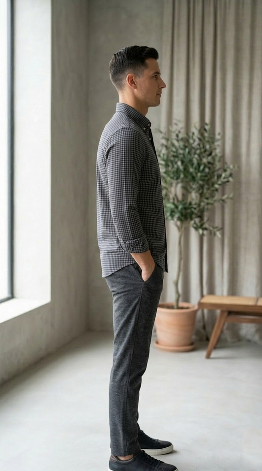 Men'sNavy Blue Checked Casual Shirt