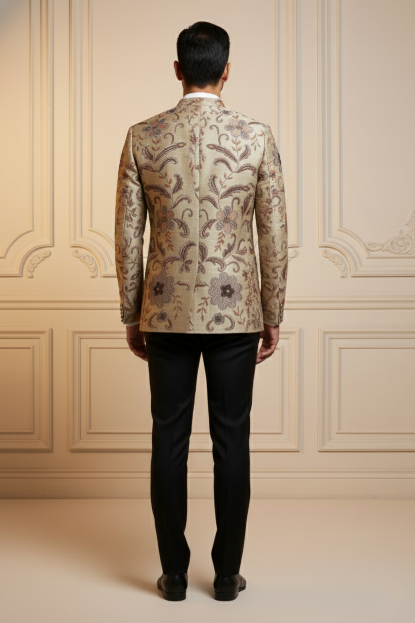 Men'sPremium Champagne Gold Jacquard Silk Blazer