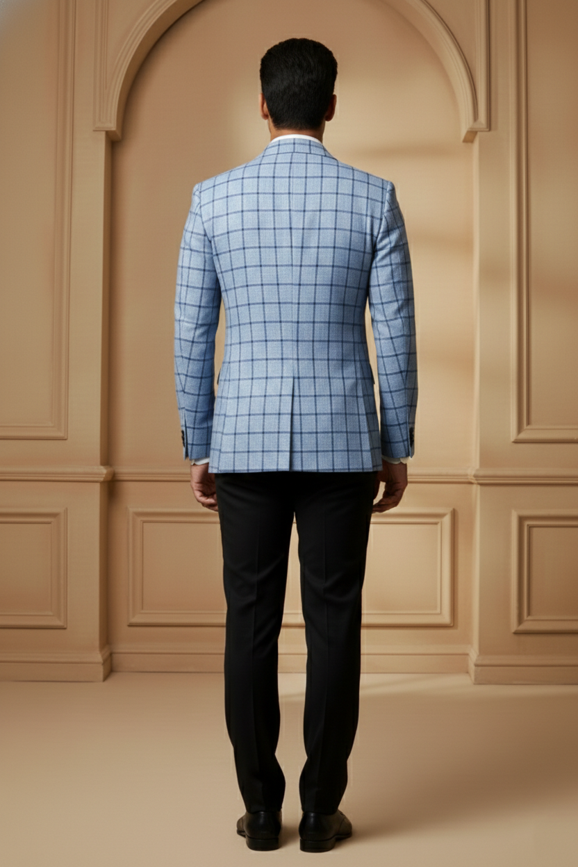 Men's Premium Sky Blue Checkered Jacquard Blazer