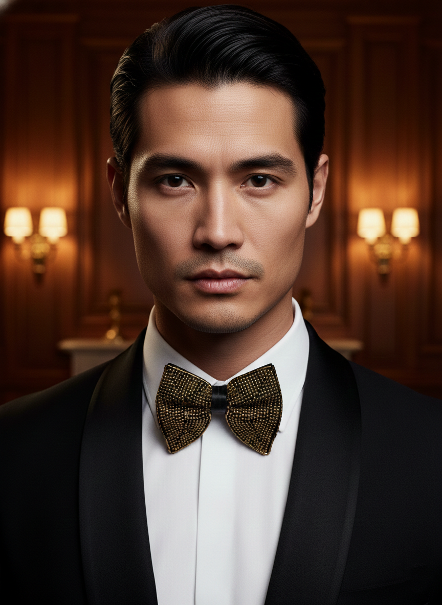 Gold Beaded Butterfly Statement Bow Tie