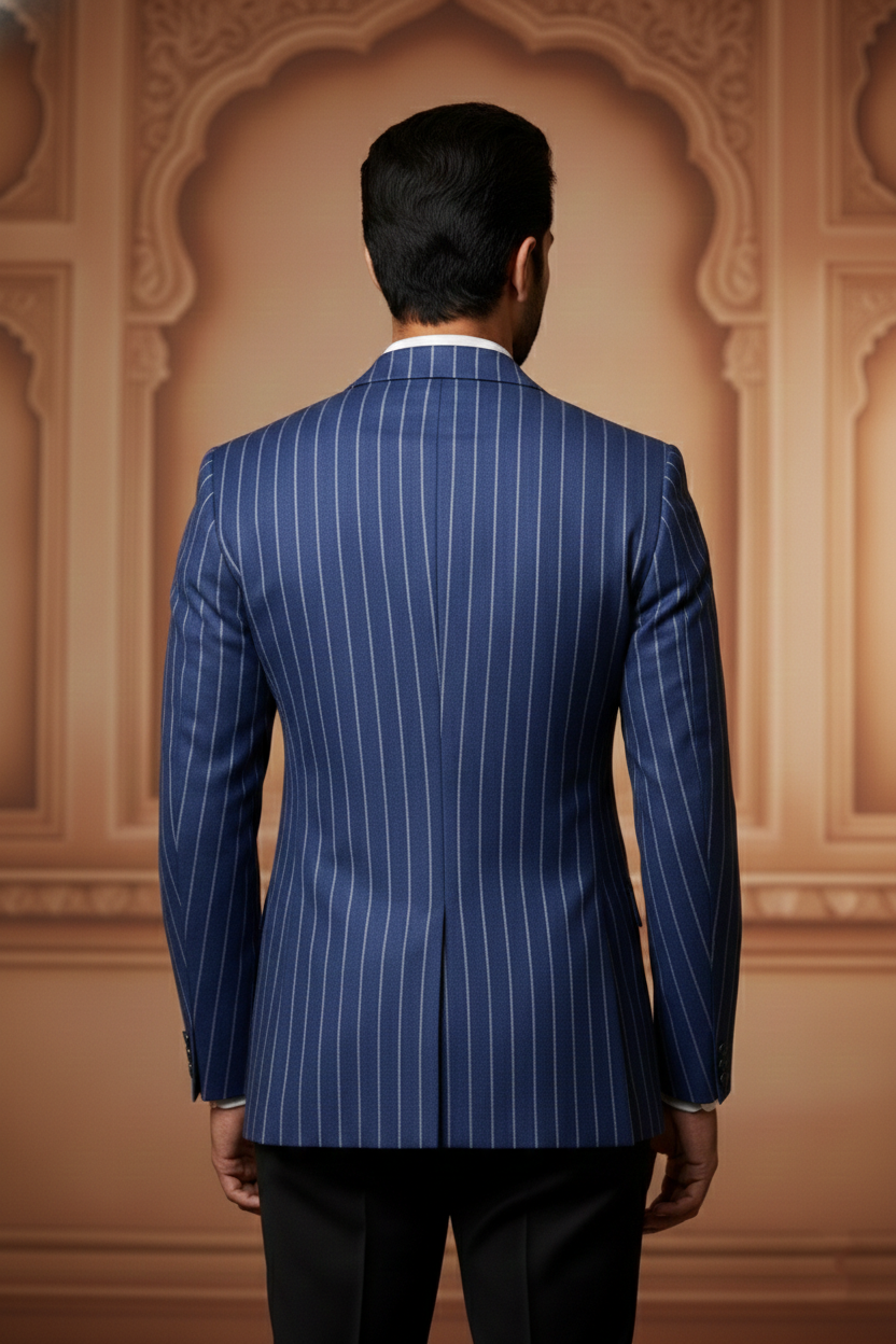 Men's Premium Blue Pinstripe Jacquard Blazer
