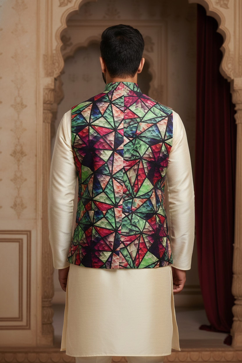 Geometric Fusion: The Avant-Garde Abstract Nehru Jacket