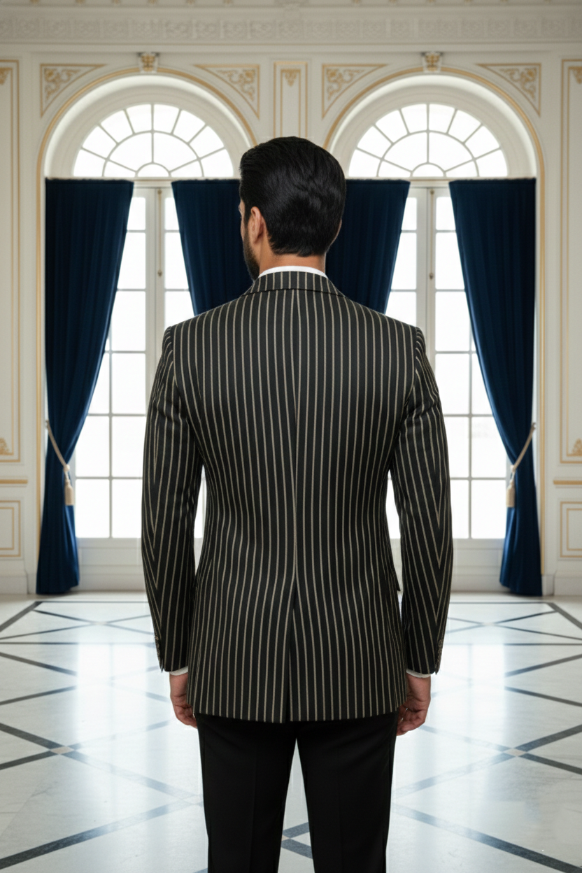 Men's Premium Black Pinstripe Jacquard Blazer