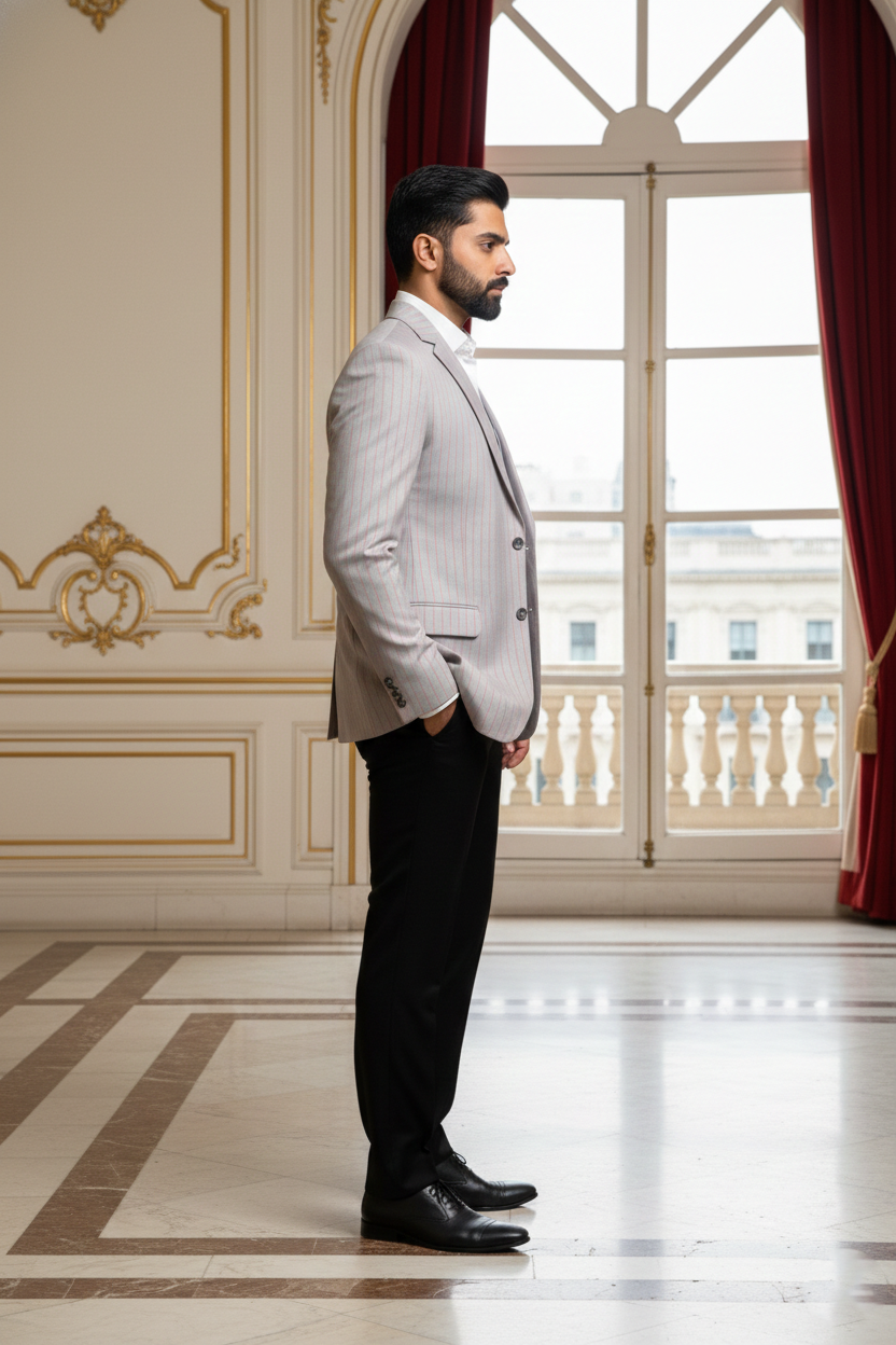 Men's Grey & Orange Pinstripe 3-Piece Formal Suit