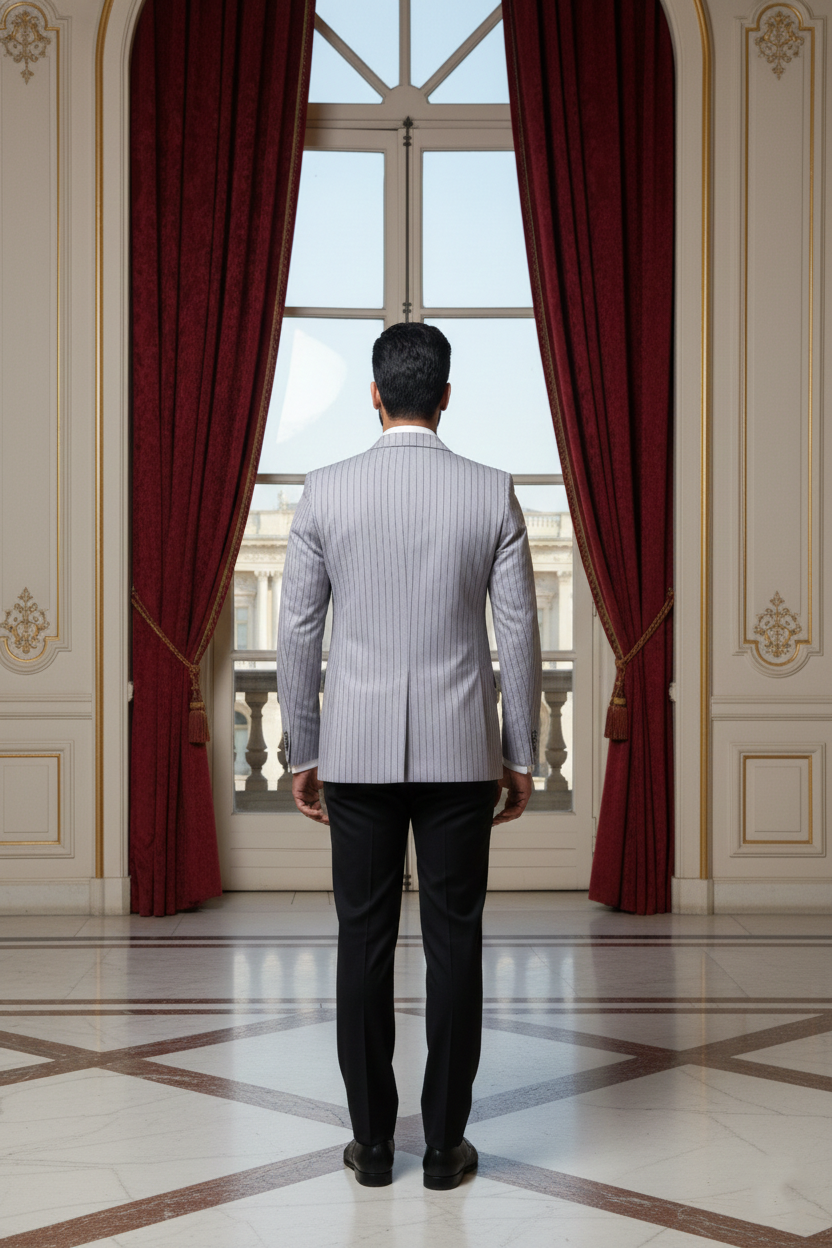 Men's Light Grey & Purple Pinstripe 3-Piece Suit