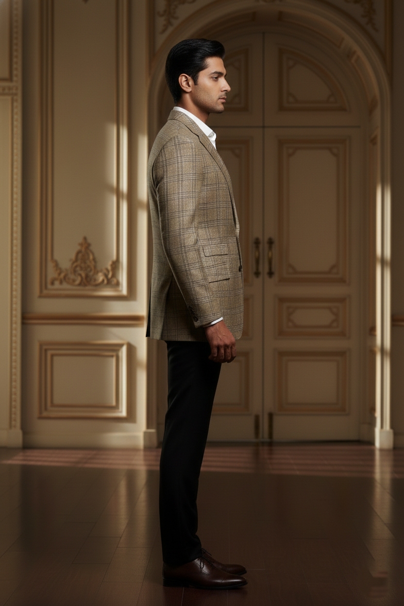 Men's Premium Beige Textured Jacquard Blazer