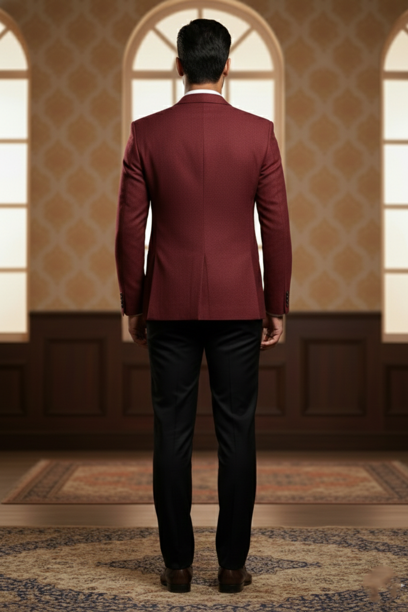Men's Luxury Maroon Jacquard Blazer