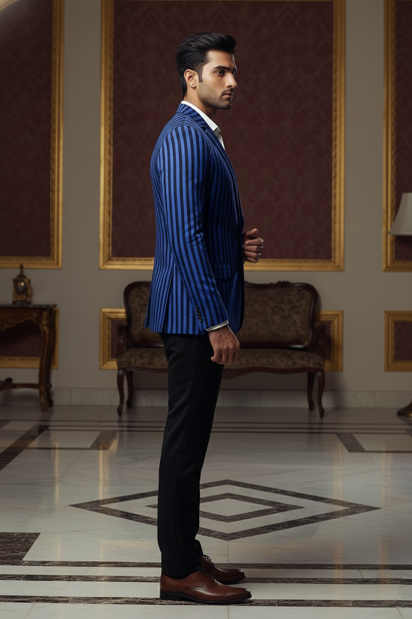 Men's Premium Blue & Black Striped Jacquard Blazer