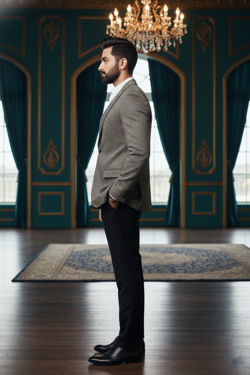 Men's Grey Textured Jacquard Blazer