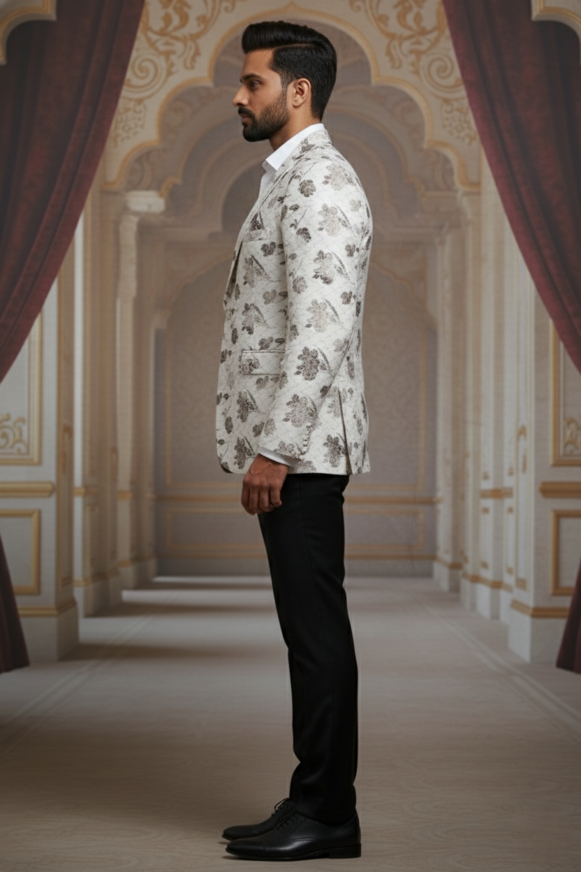 Ivory Lattice Bloom , Refined Floral Blazer