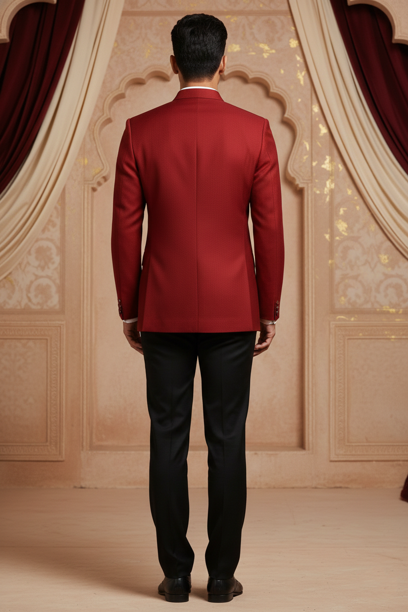 Men's Premium Maroon Jacquard Jodhpuri Blazer