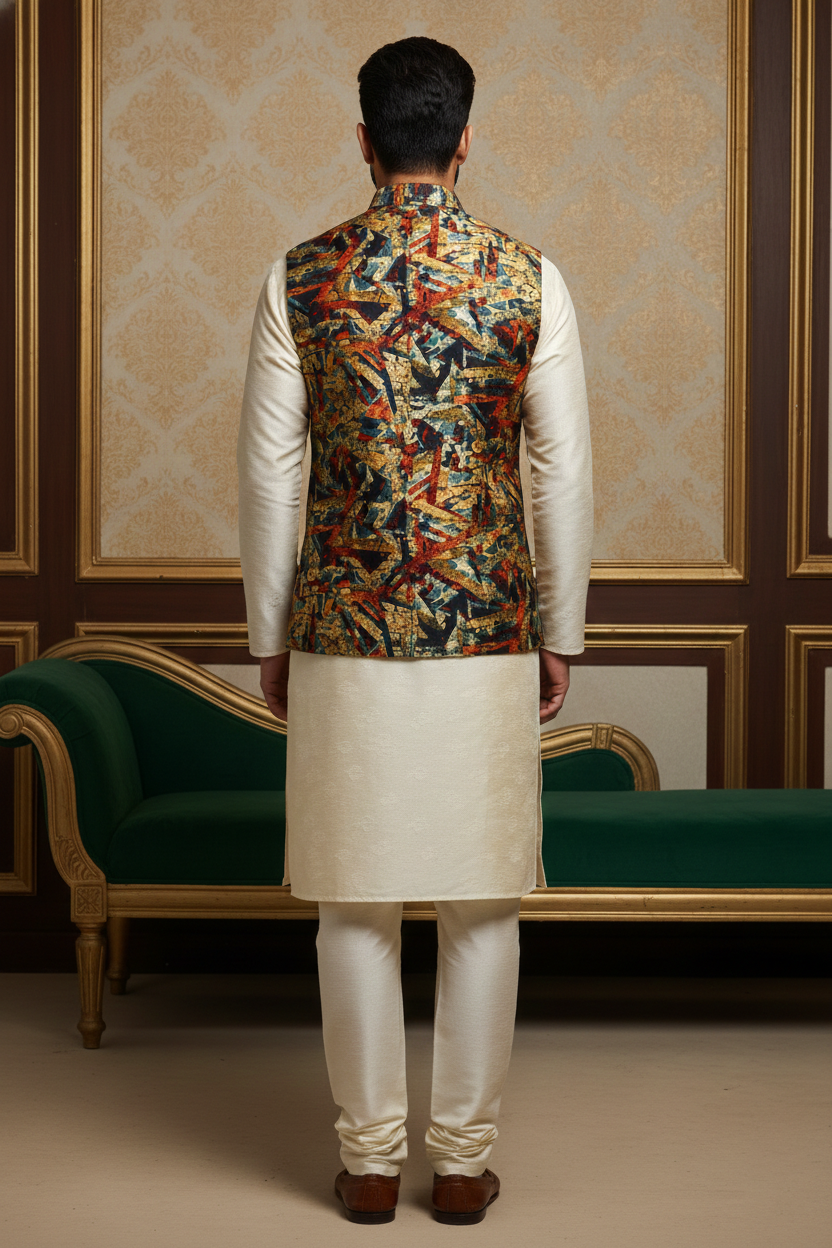 Artisanal Fusion: The Modernist Geometric Nehru Jacket