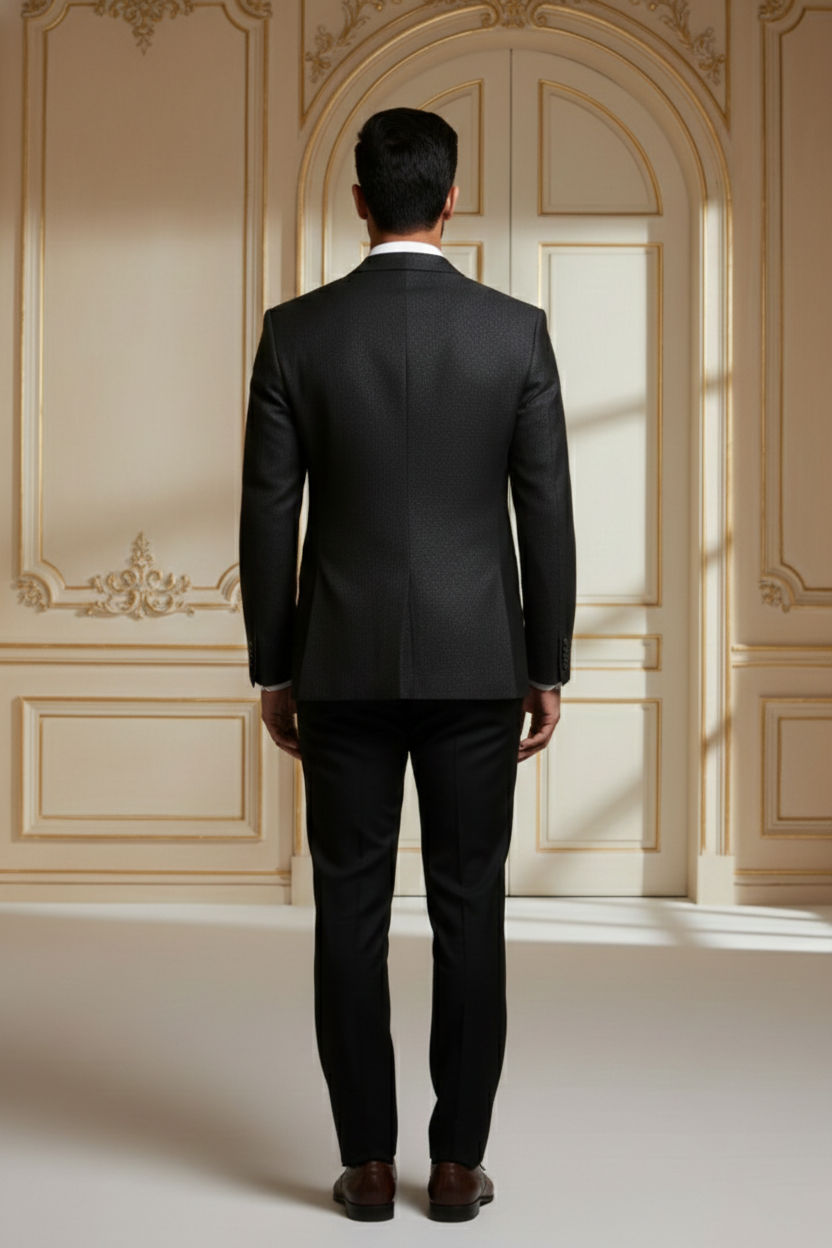 Men's Luxury Black Jacquard Slim Fit Blazer