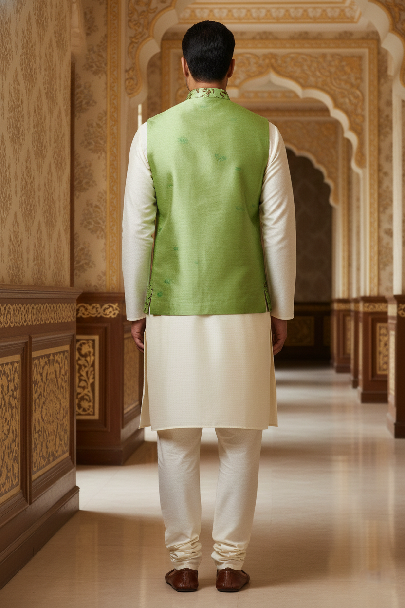 Emerald Vine: The Lustrous Foliage Nehru Jacket