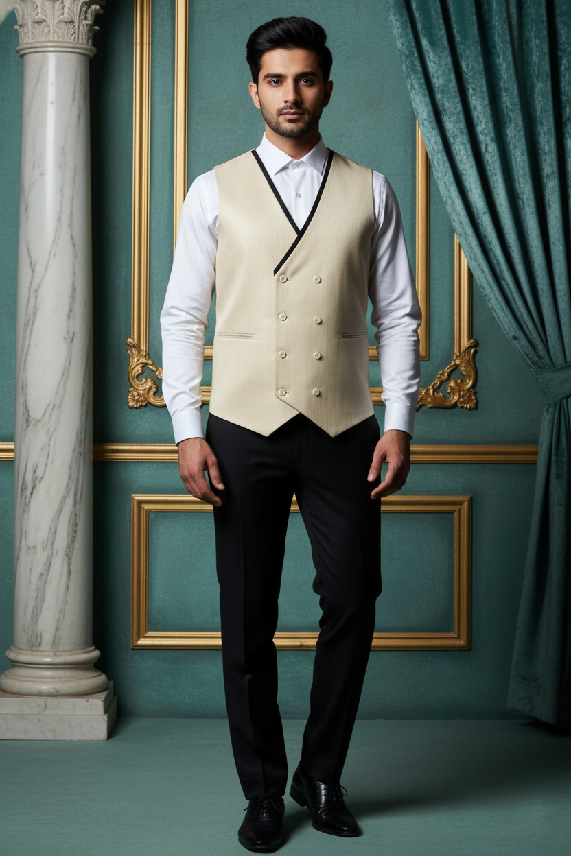 Men's Premium Cream Jacquard Tuxedo 3-Piece Suit Set