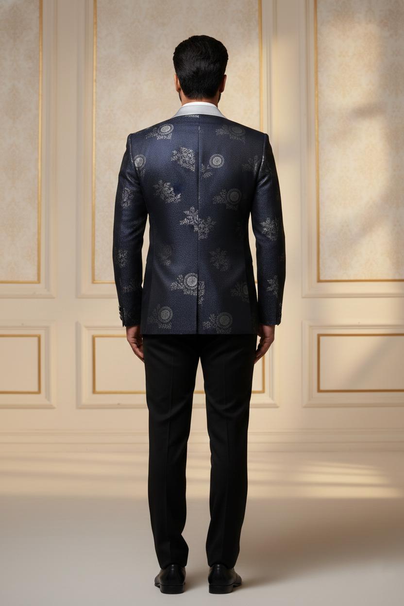 The Midnight Bloom: Contemporary Luxe in Silver and Navy