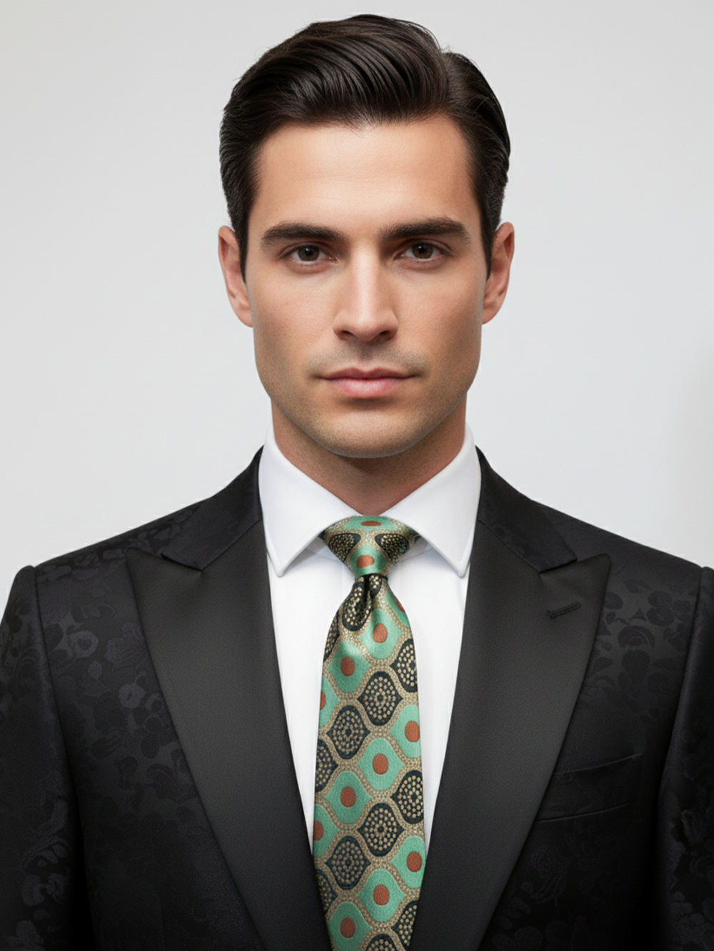 Stylish Dark & Light Green Tie with Red Dots – Bold Yet Elegant