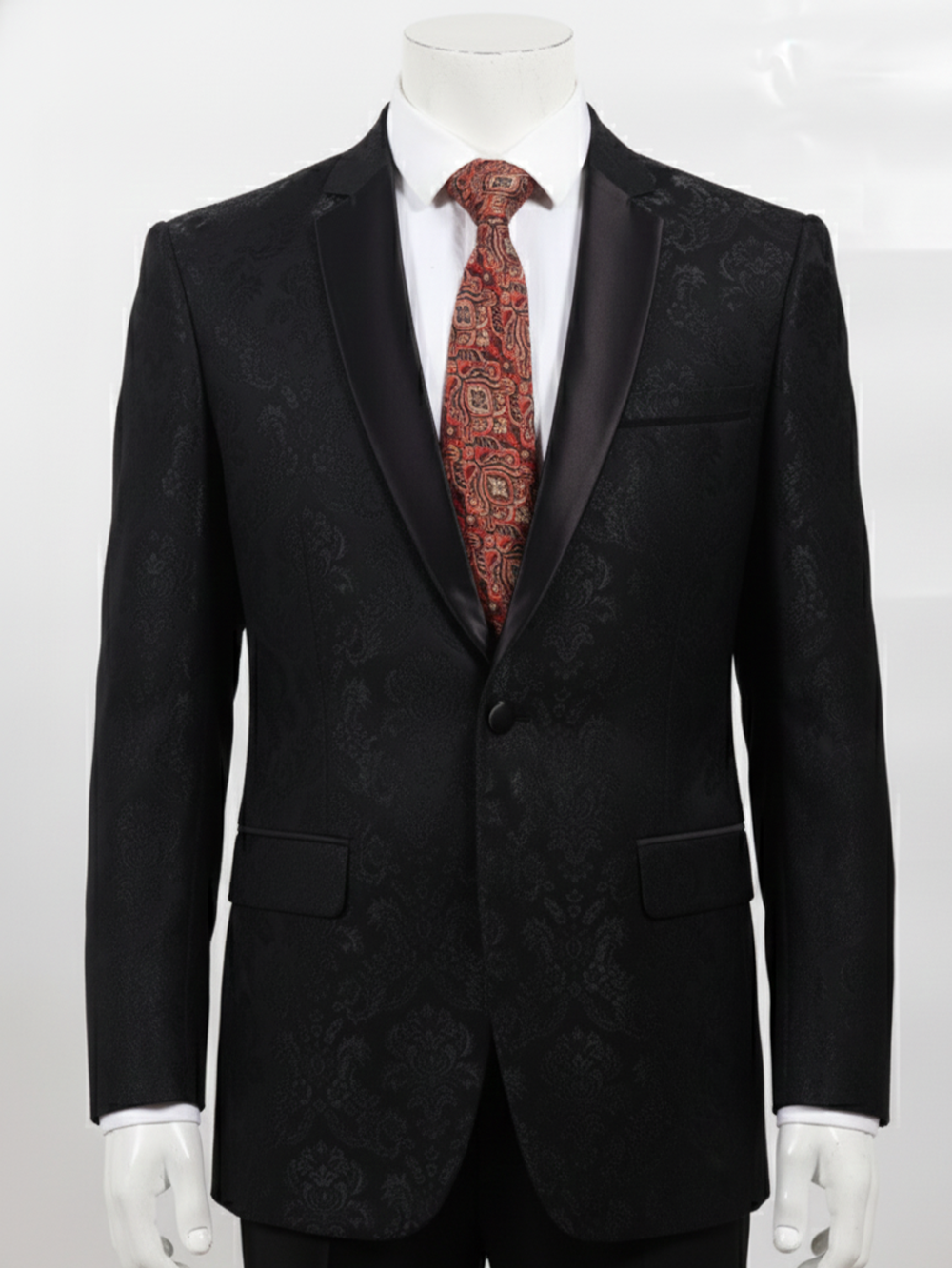 Red Art Silk Tie with Black & Golden Work – Premium Elegant Design