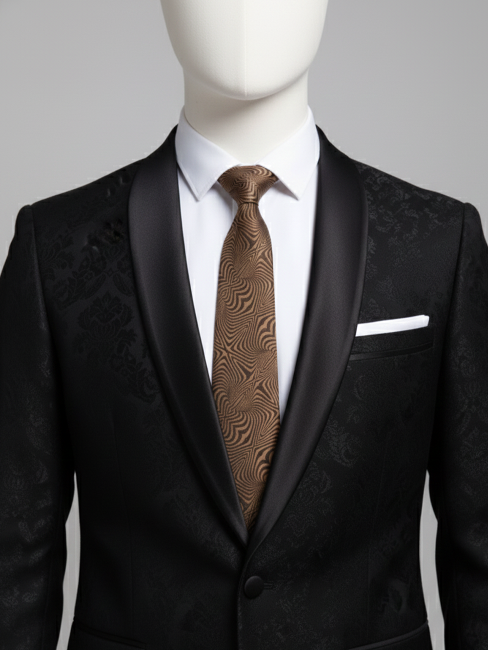Luxury Golden Necktie with Black Woven Detailing