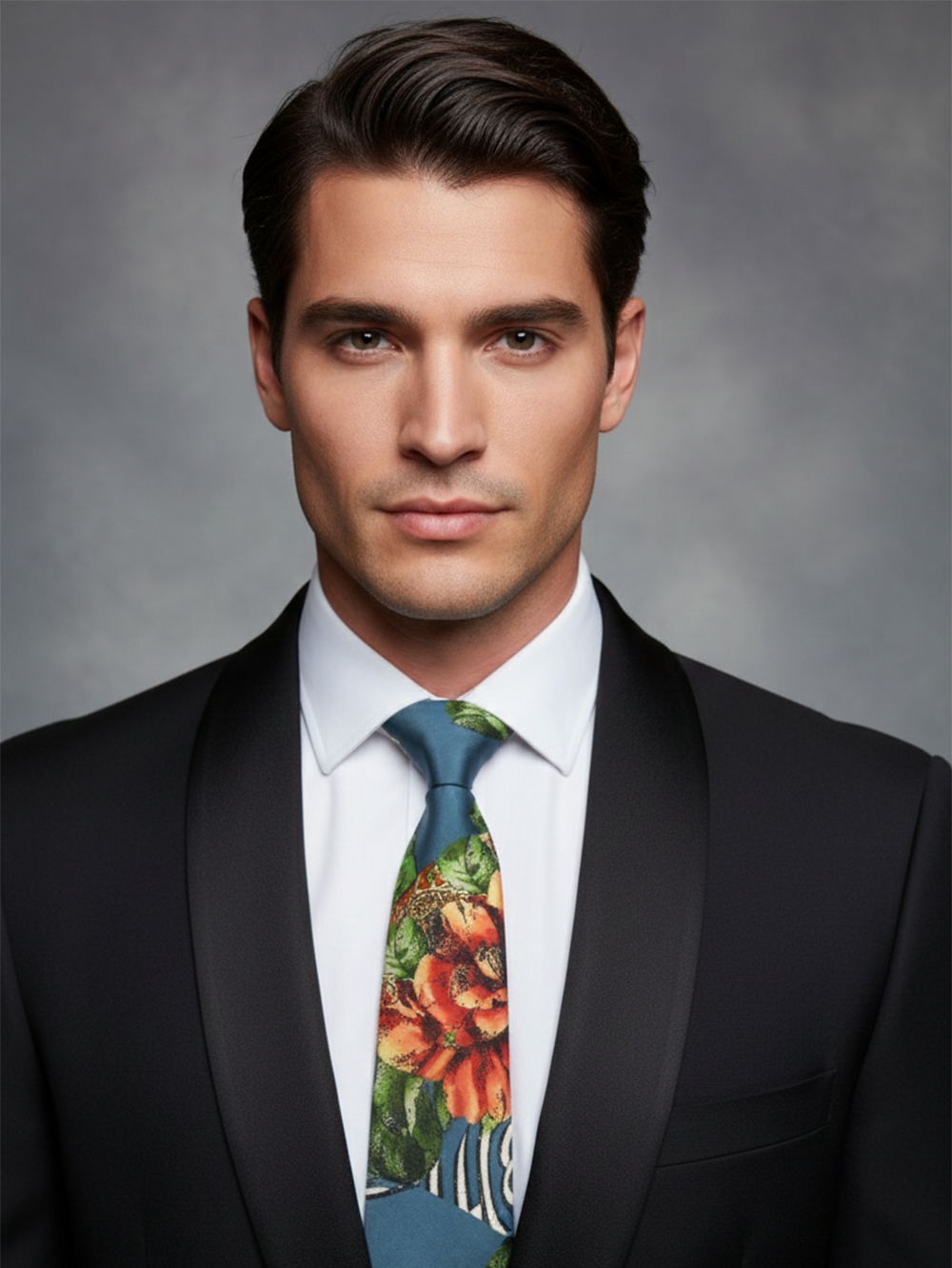 Designer Floral Printed Silk Tie for Men – Blue Statement Necktie