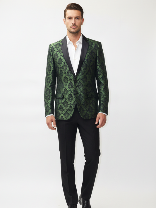 Mens Green and Black Slim Fit Blazer- Premium Tailoring, Elegant Patterns, Stylish Formal Wear for Office and Evening Parties