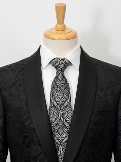 Classic Black Tie with White Print – Modern Elegance