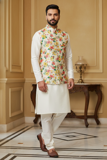 Floral Elegance: Men’s Printed Nehru Jacket