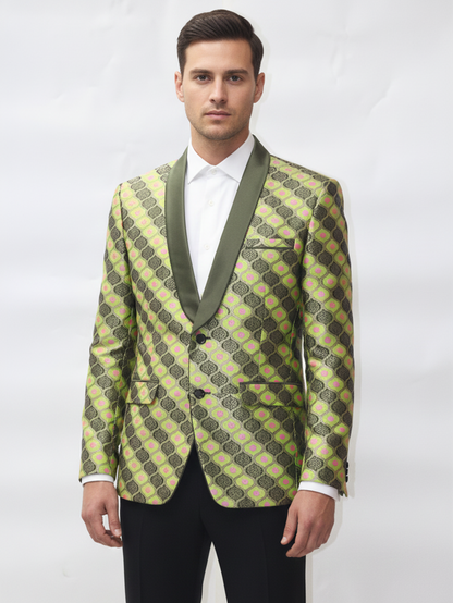 Mens Regular Fit Printed Blazer - Premium Jacquard Fabric, Office, Parties, Evening Wear, Modern Elegant Outerwear