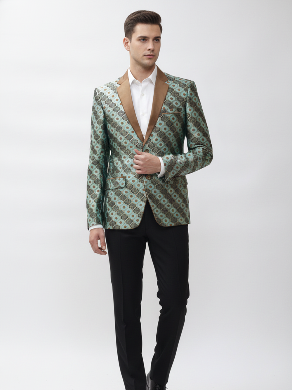 Mens Printed Jacquard Fashion Blazer for Stylish Occasions and Contemporary Trendy Look