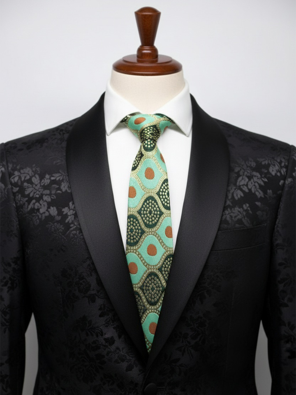 Stylish Dark & Light Green Tie with Red Dots – Bold Yet Elegant