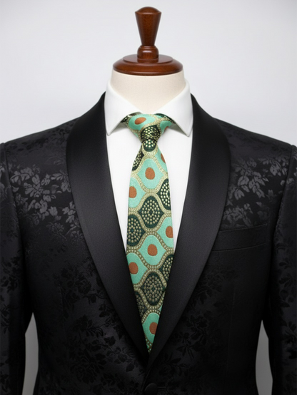 Stylish Dark & Light Green Tie with Red Dots – Bold Yet Elegant