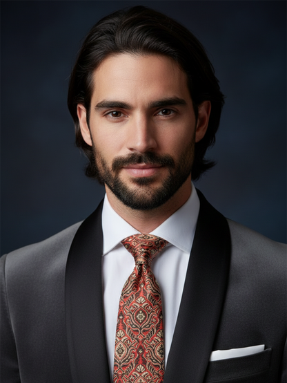 Luxury Red Necktie with Black & Golden Woven Work
