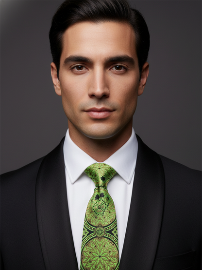 Elegant Green Necktie – Dark & Light Shade Woven Design