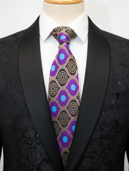 Premium Men’s Silk Tie – Purple Geometric Pattern | Formal & Party Wear