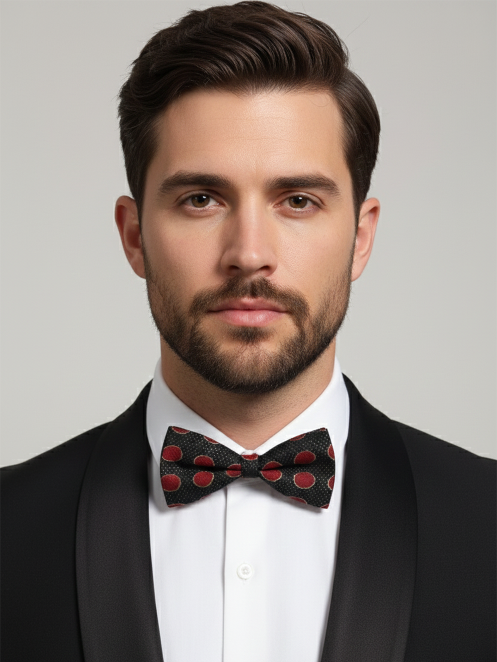 Classic Black Silk bow Tie with Red Circle Pattern , Formal Men'sAccessory