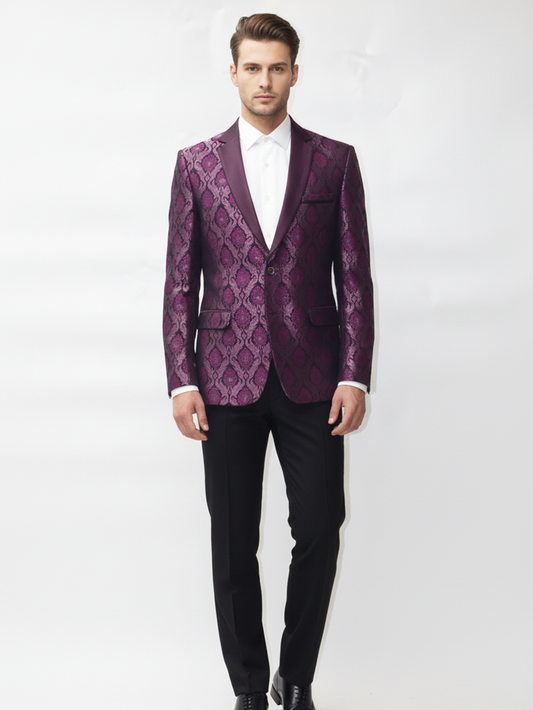 Mens Purple Slim Fit Blazer Made from Premium Jacquard Fabric Perfect for Parties, Weddings, Office Events and Stylish Occasions