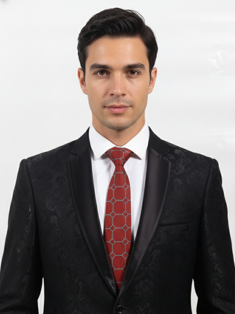 Red Art Silk Tie with Grey Lines – Classic Striped Design
