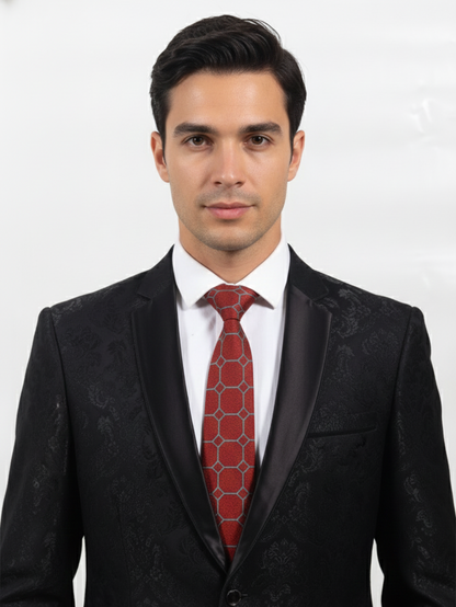 Red Art Silk Tie with Grey Lines – Classic Striped Design