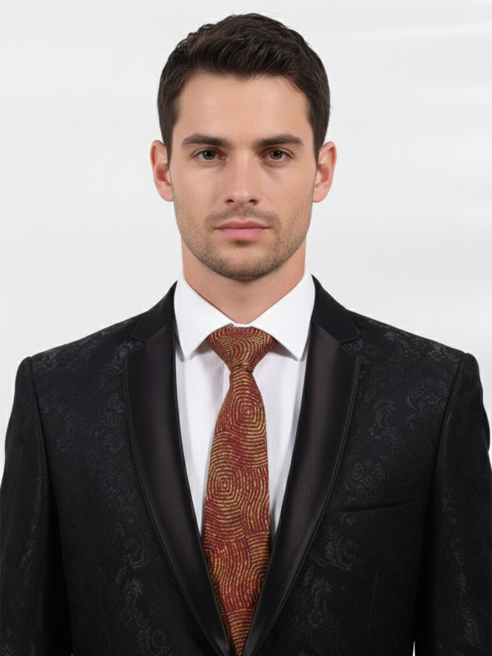 Luxury Red Necktie with Elegant Golden Embroidery