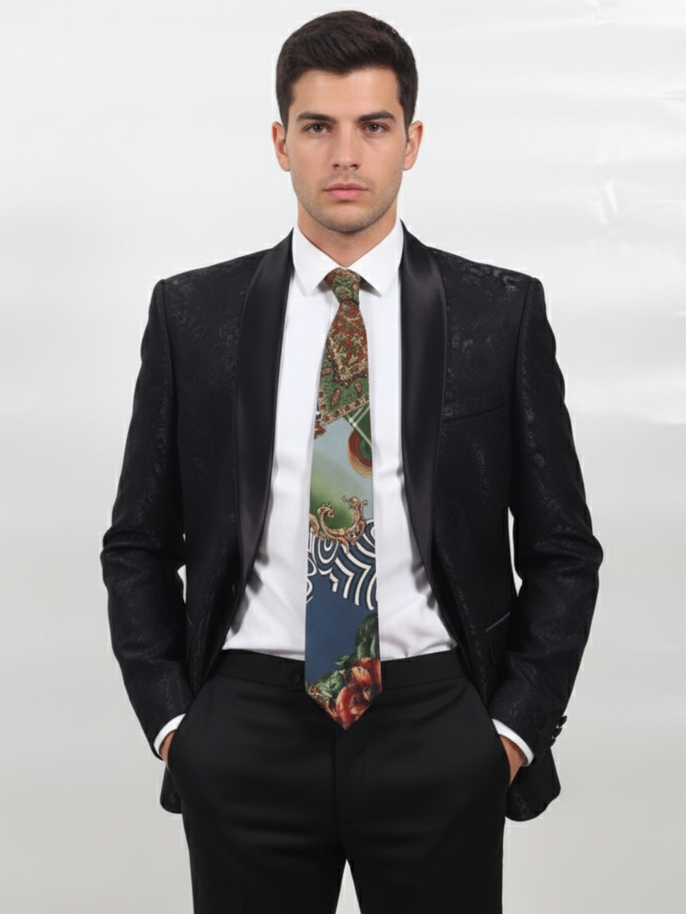 Stylish Blue Necktie with Modern Printed Design