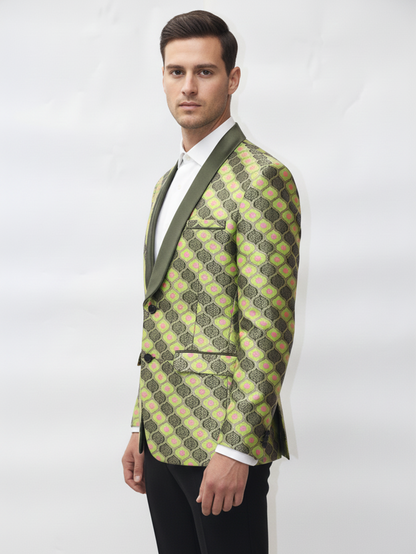 Mens Regular Fit Printed Blazer - Premium Jacquard Fabric, Office, Parties, Evening Wear, Modern Elegant Outerwear